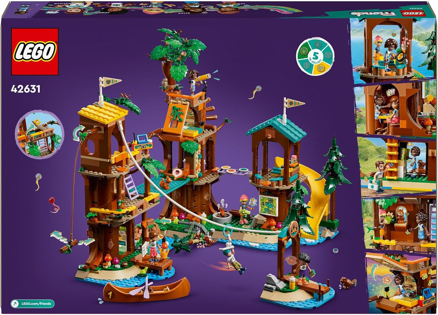 LEGO Friends Boomhut op avonturenkamp, speelset voor meisjes en jongens vanaf 8 jaar met 5 figuren en 5 dieren, cadeau-idee voor creatieve spelletjes, sportspeelgoed, poppenhuis 42631 Bouwsets Besuche den LEGO-Store