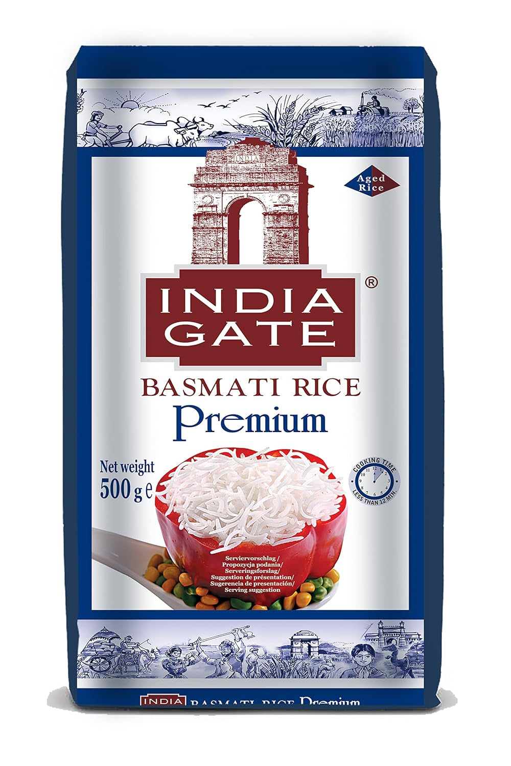 INDIA GATE Premium Basmati Rijst – Aromatische, fijne langkorrelige rijst uit India, fijne langkorrelige (1 x 500 g)