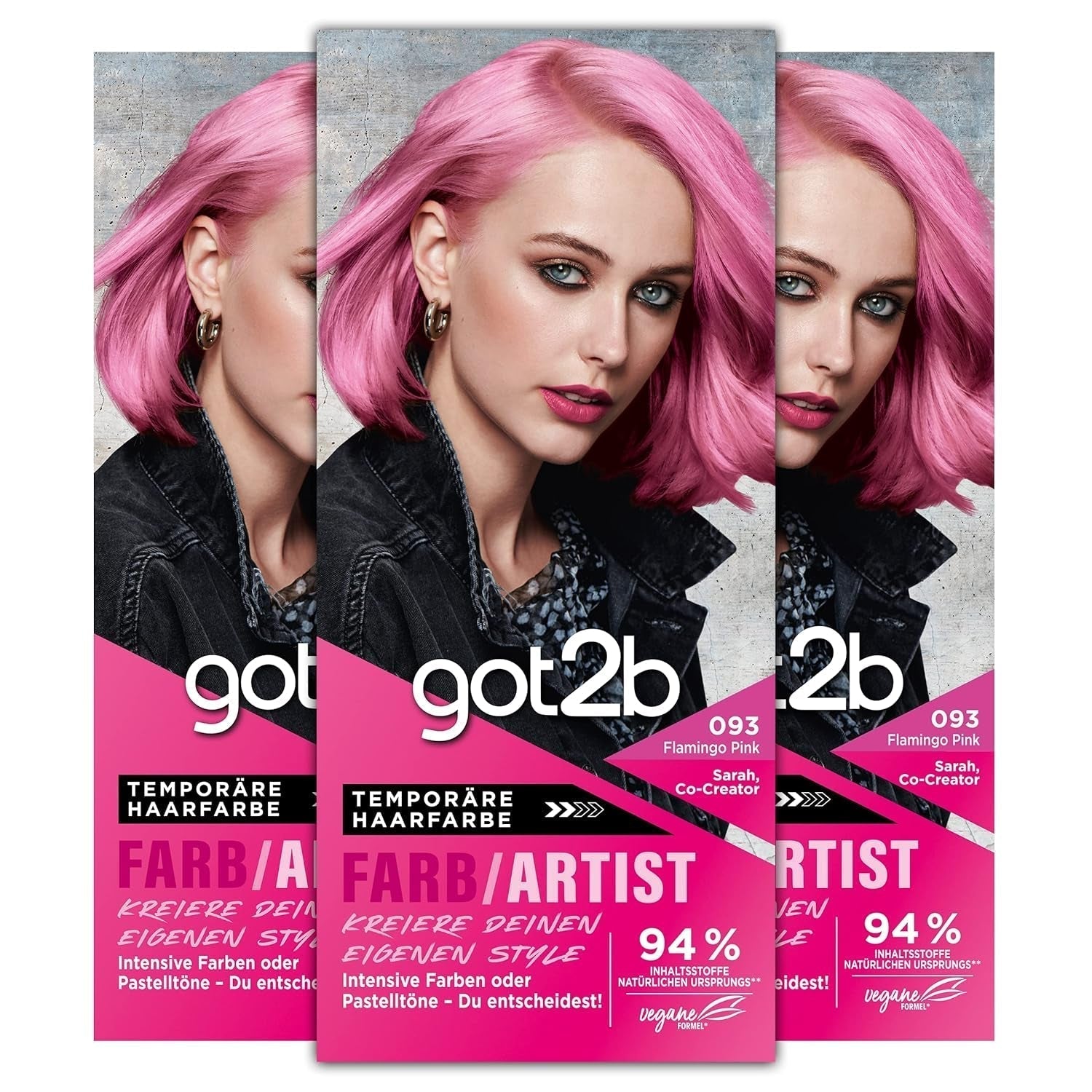 got2b Colour/Artist 097 Mermaid Green Level 2 (3x 80ml), tijdelijke haarverf laat het haar stralen in intense kleuren of pasteltinten, haarverf blijft 12-15 wasbeurten zitten, vegan formule Naty Shop Haarverf 093 Pink Flamingo