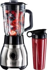 Russell Hobbs Standmixer 2-In-1 [1,5L Glasbehälter Mixer & 0,6L Mini Smoothie Maker -To-Go-Trinkflasche Inkl. Deckel] Spülmaschinenfest, Impuls-/Ice-Crush-functie, Becher BPA Frei, Edelstahl 23821-56 Keuken Naty Shop