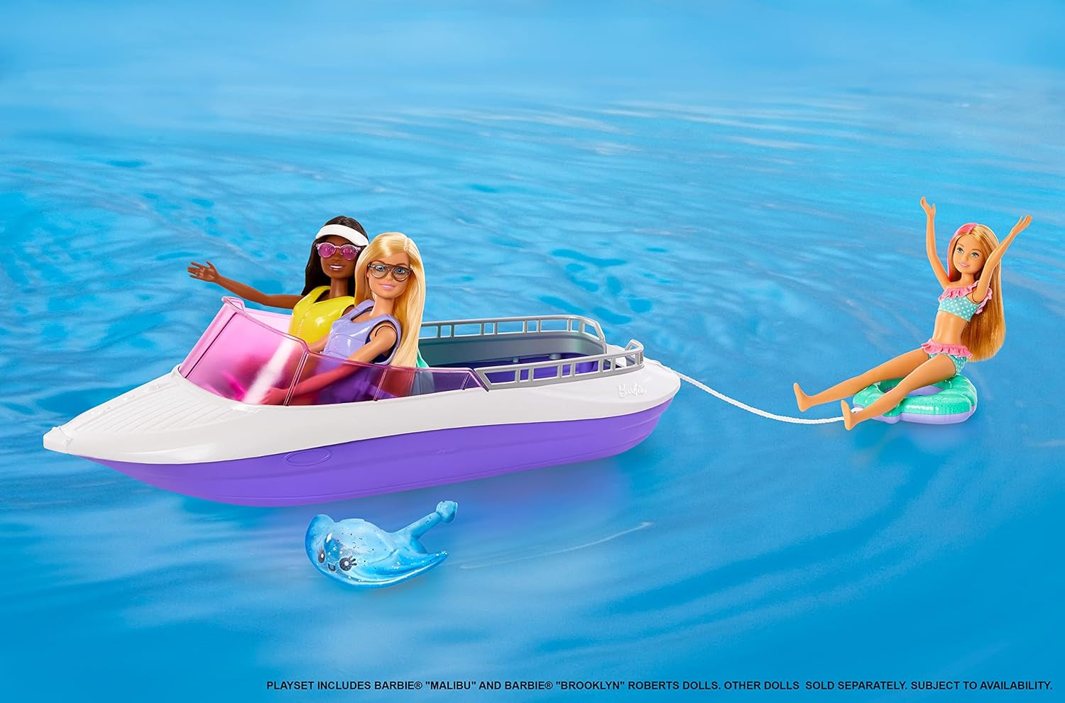 Barbie HHG60 - Zeemeermin-motorboot met 2 poppen (blond/brunette) en diverse accessoires, speelgoed voor kinderen vanaf 3 jaar