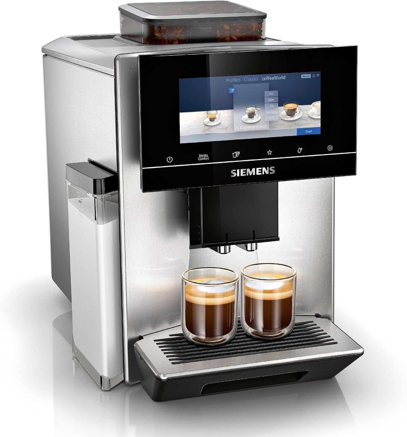 Siemens EQ900 TQ903D03 Automatische espressomachine, app-bediening, intuïtief touchscreen, barista-modus, AromaBoost, ruisonderdrukking, premium molen, automatische stoomreiniging, 1500 W, roestvrij staal