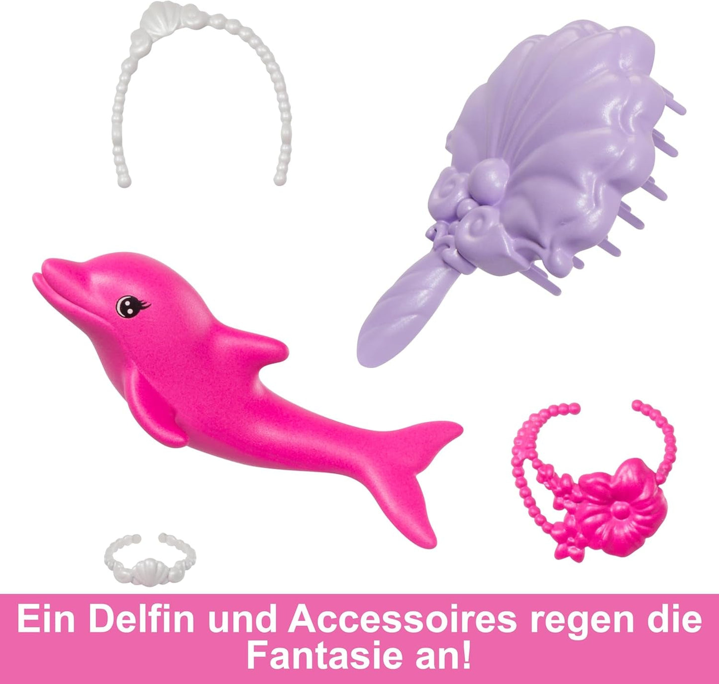 BARBIE Zeemeerminpop - Geïnspireerd door de tv-serie "Barbie: Hidden Magic" met kleurveranderingseffect en accessoires, 19 cm lang roze haar voor styling, voor kinderen vanaf 3 jaar, HRP97