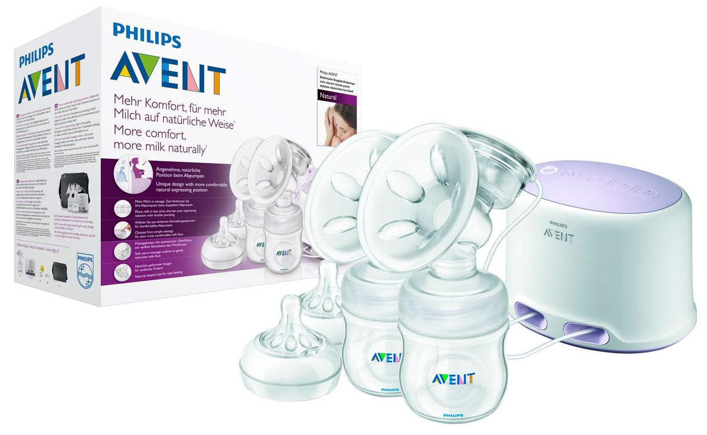 Dubbele elektrische borstkolf Philips Avent SCF334/02 Accessoires Voeding en borstvoeding Bebe Naty Shop