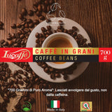 Lucaffè - Entkoffeinierte Kaffeebohnen Decaffeinato, 700 Gr | Kaffeebohnen zum Mahlen für Espresso ohne Kaffein | Donkere Röstung | Süßer en fruitiger Gesmack, romig | Aroma-intensieven