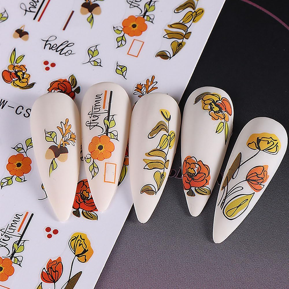 3D Herfst Nagelstickers Pompoenbladeren Nagelstickers Geometrische Lijn Bloemen Nagelstickers Thanksgiving Day Ontwerp Nagelstickers Herfst Pompoen Nagelstickers Nagelaccessoires Nagelkunst