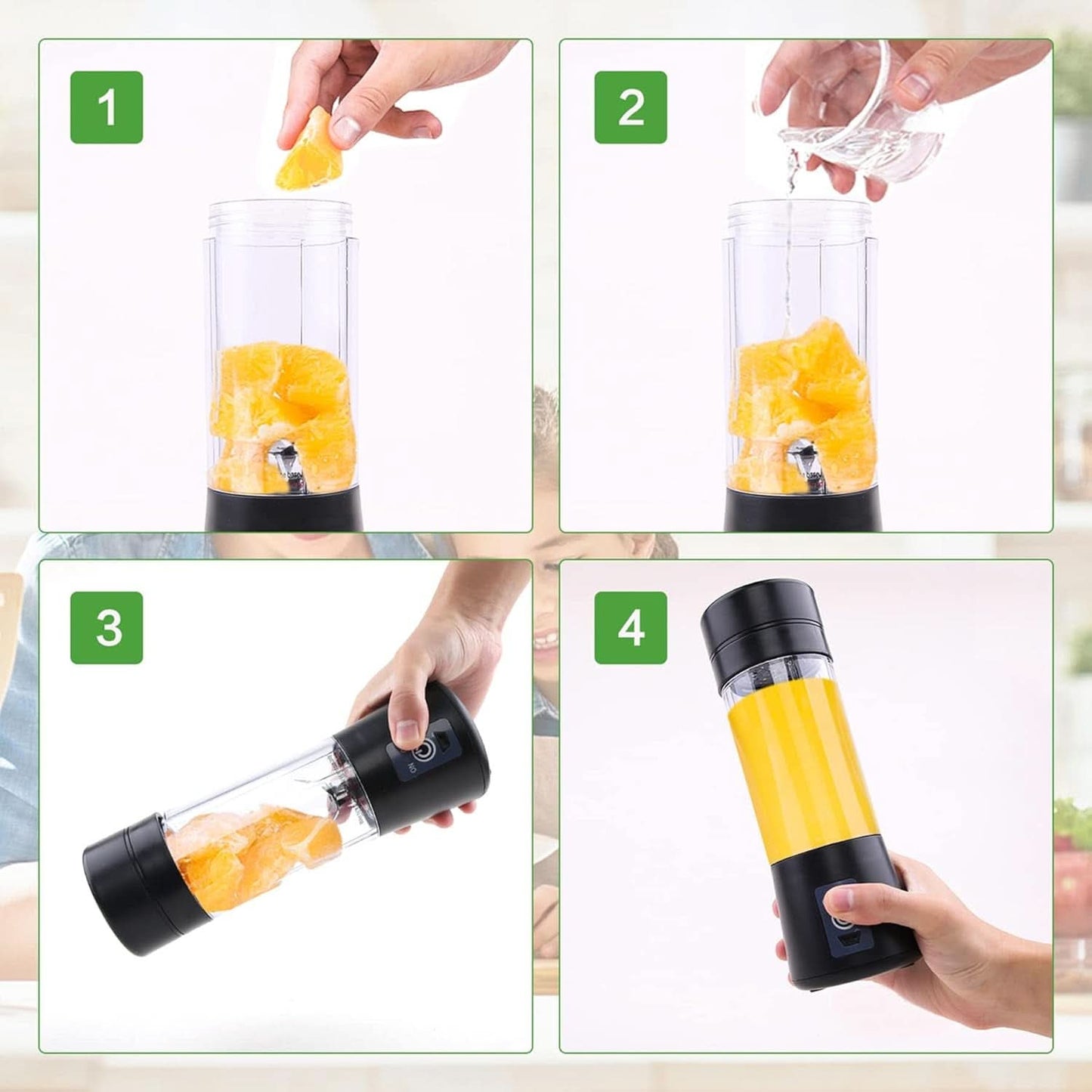 Mixer Smoothie Maker Tragbarer Entsafter: 380Ml Standmixer Persönlicher Shaker Proteinshake Mit 6 Edelstahlmesser Tragbar-Bpa-Freie Mit USB-Mixbecher Voor Shakes,Saftoutdoor,Schwarz Bucatarie Naty Shop