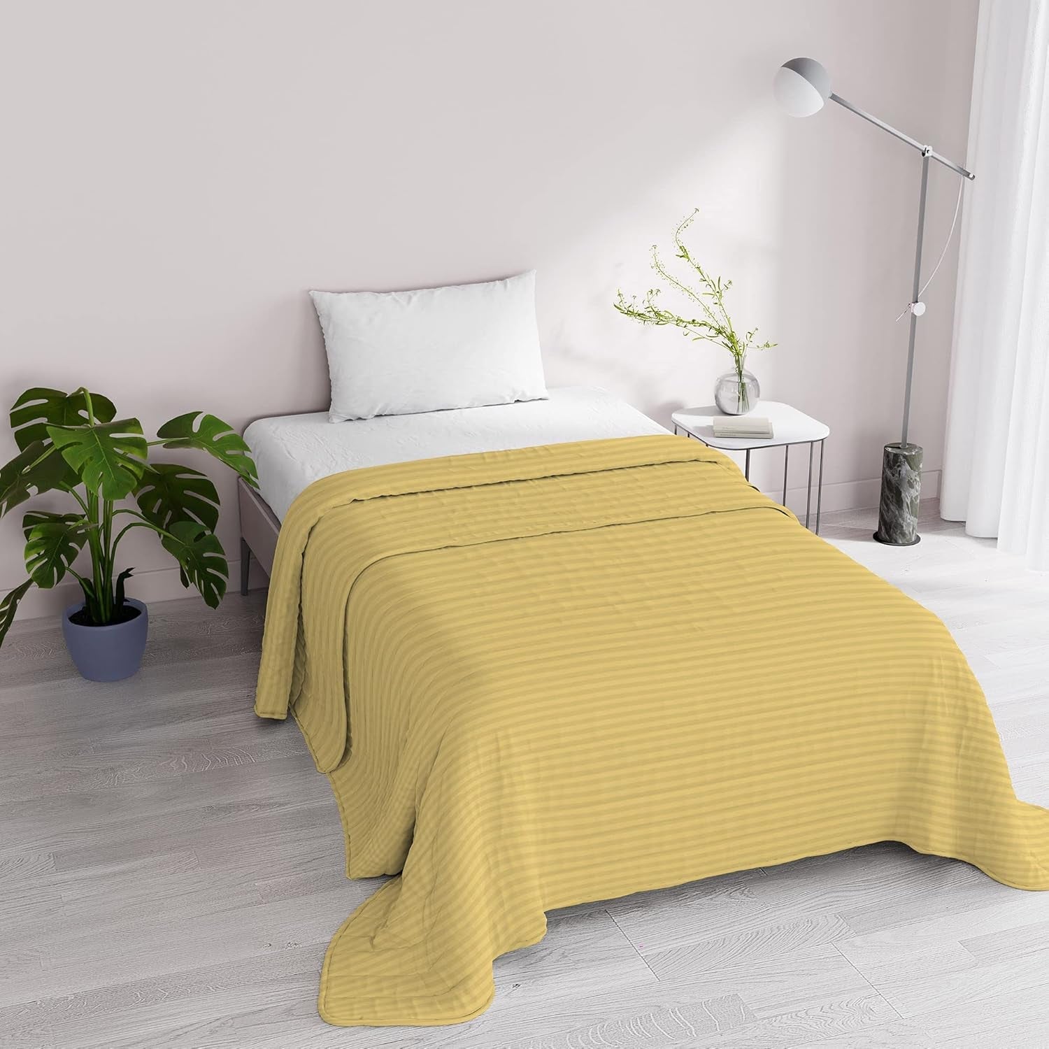 Zomerdekbed Satijn Strepen, polyester, crème, 260X250 Cm Quilts en quilts Naty Shop Geel 170X250 Cm