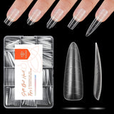 Modelones nageltips 216 stuks - volledige dekking nageltips set, zachte gel tips set, pre-polijsten PMMA hars nageltips, doe-het-zelf lijm op nail art kunstnagels, korte amandelen XS