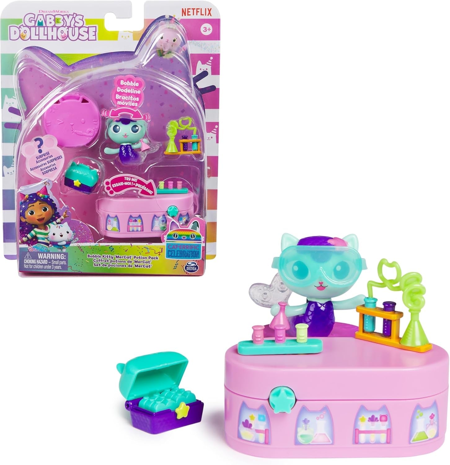 DREAMWORKS GABBY POPPENHUIS - Meerkätzchen Bobble Kitty-meubelpakket, kattenfiguur met poppenhuismeubilair en accessoires, vanaf 3 jaar