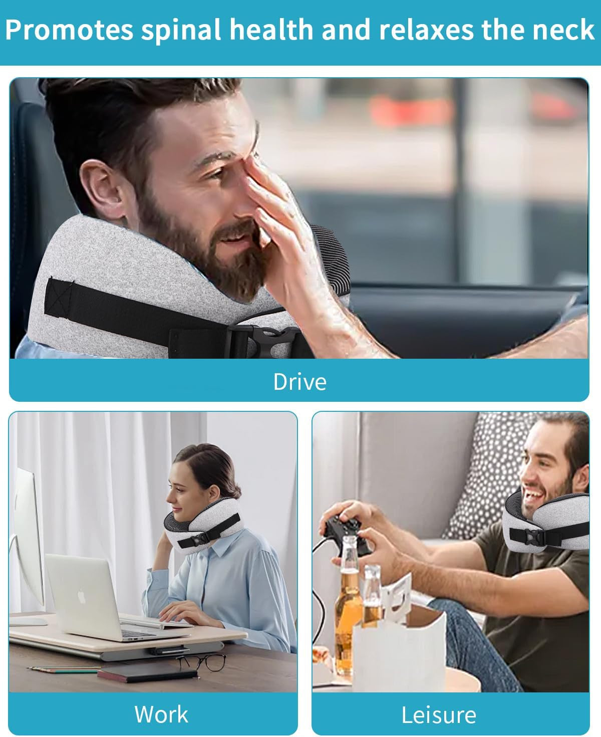 Vliegtuig nekkussen, traagschuim reiskussen, nekkussen voor volwassenen, verstelbaar wasbaar vliegtuigkussen, ergonomisch reiskussen (grijs) Cervicale orthopedische kussens Naty Shop