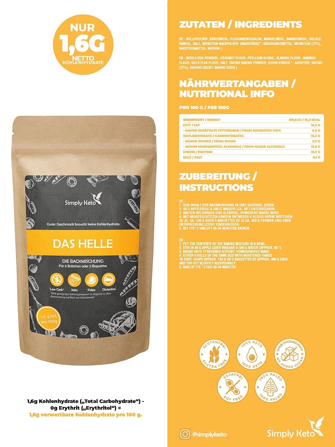 Simply Keto The Light Lower Carb* Brood, Mix voor glutenvrij brood, 260 gram Kitchen Naty Shop