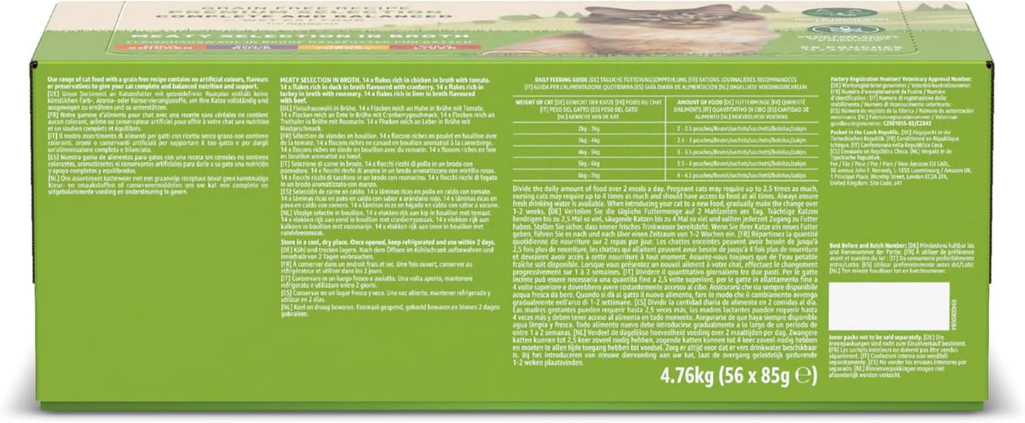 Amazon Graanvrij nat kattenvoer voor volwassen katten Vlees in gelei Selectie 4,76 kg 56 verpakkingen van 85 g (voorheen levenslang)