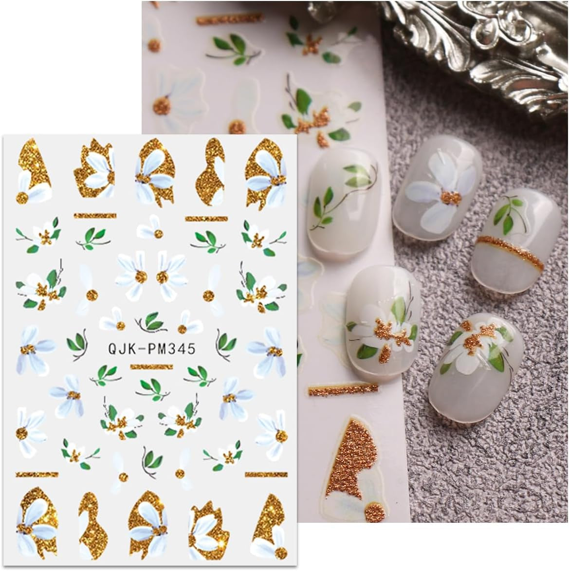 JMEOWIO Nagelsticker Blumen Glitzer 9 Blatt Nail Art Sticker Selbstklebend Nagelaufkleber Frühling Sommer Blumen Decoratie Nageldesign Zubehör