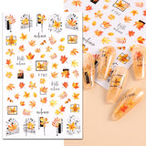 JMEOWIO Nagelsticker Herbst 9 Blatt Nail Art Sticker Selbstklebend Nagelaufkleber Kürbis Ahornblatt Erntedankfest Decoratie Nageldesign Zubehör