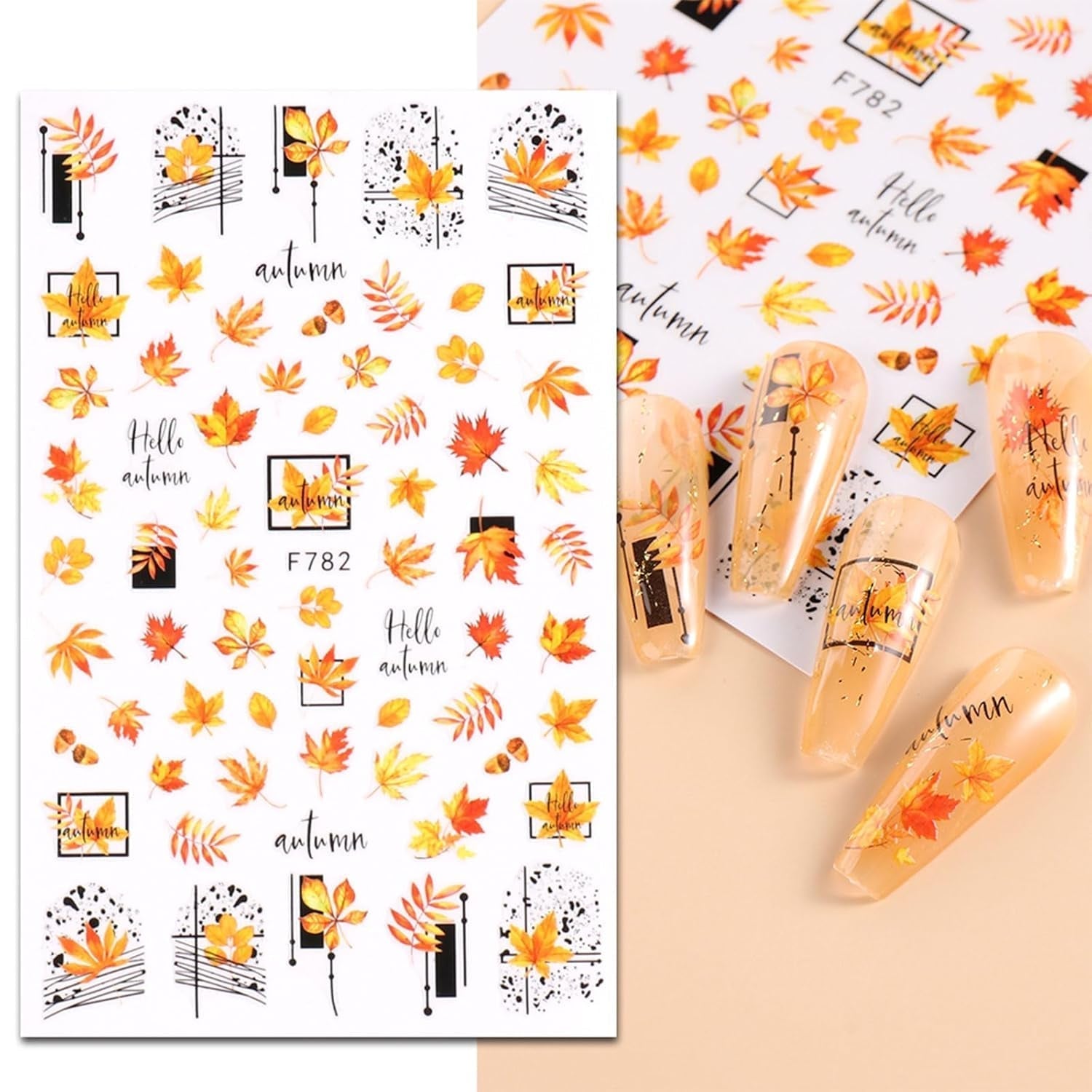 JMEOWIO Nagelsticker Herbst 9 Blatt Nail Art Sticker Selbstklebend Nagelaufkleber Kürbis Ahornblatt Erntedankfest Decoratie Nageldesign Zubehör