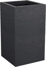 Volcania Up plantenbak, vierkant, hoog, 36 l, steenlook, enkelwandig, watertank, 29,5 x 29,5 x 49,5 cm, antracietgrijs