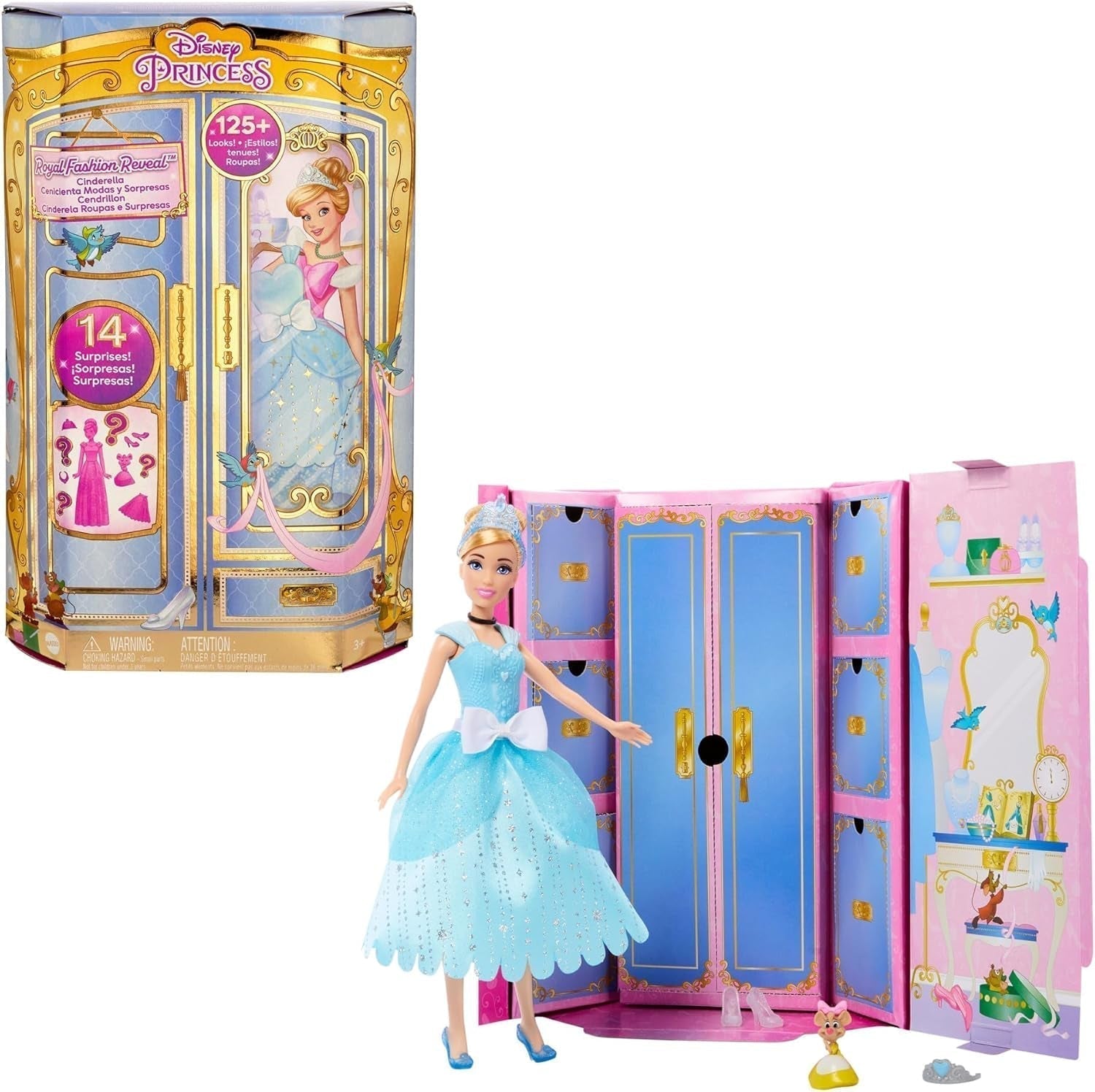 Mattel DISNEY Prinses Assepoester - Beweegbare pop met sprankelende outfit, afneembare schoenen en tiara, kambaar haar voor kappersplezier, voor kinderen vanaf 3 jaar, HLW06 Naty Shop poppenaccessoires