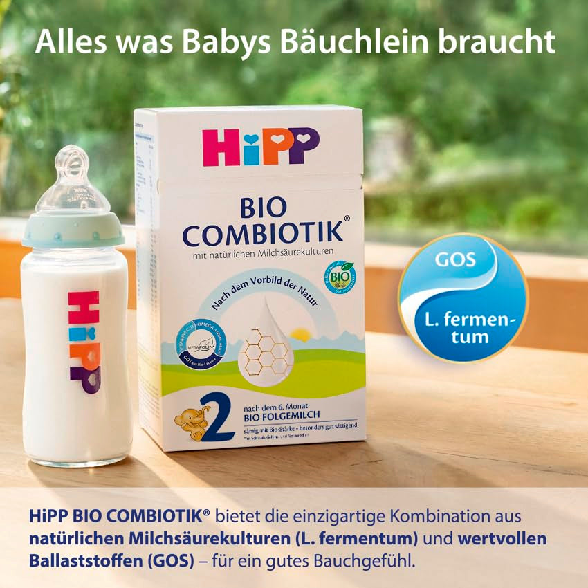 HiPP 2 Biologische Combiotik (4 x 600g), opvolgmelk na 6 maanden, met zetmeel, natuurlijke culturen van melkzuur, GOS, Omega-3 (DHA, ALA), van de beste biologische kwaliteit