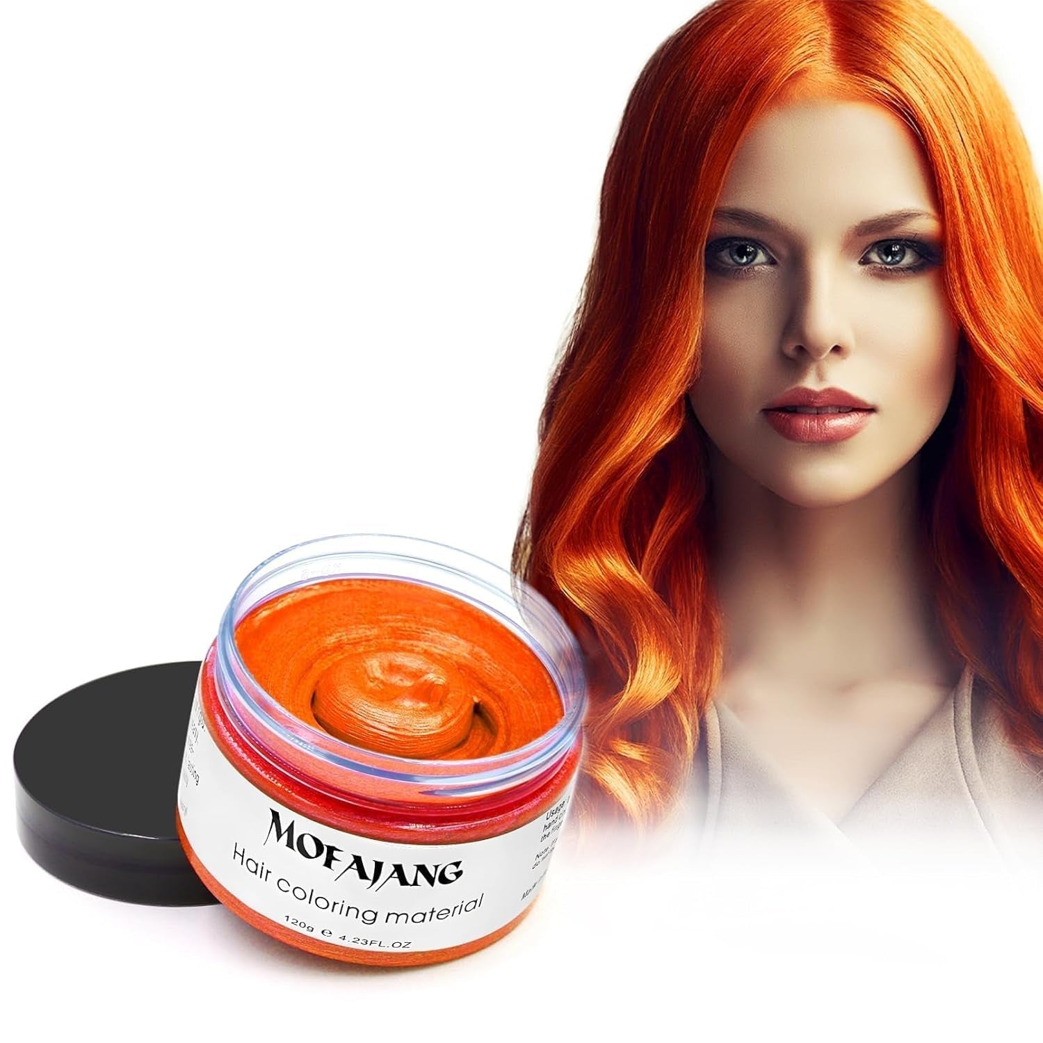 Tijdelijke haarkleur, 4,23 ounce kleurwas voor mannen en vrouwen, wasbare natuurlijke kleurpommade, instant haarverf voor feest, cosplay, Halloween (rood) Naty Shop haarverf oranje 120G (1 pak)