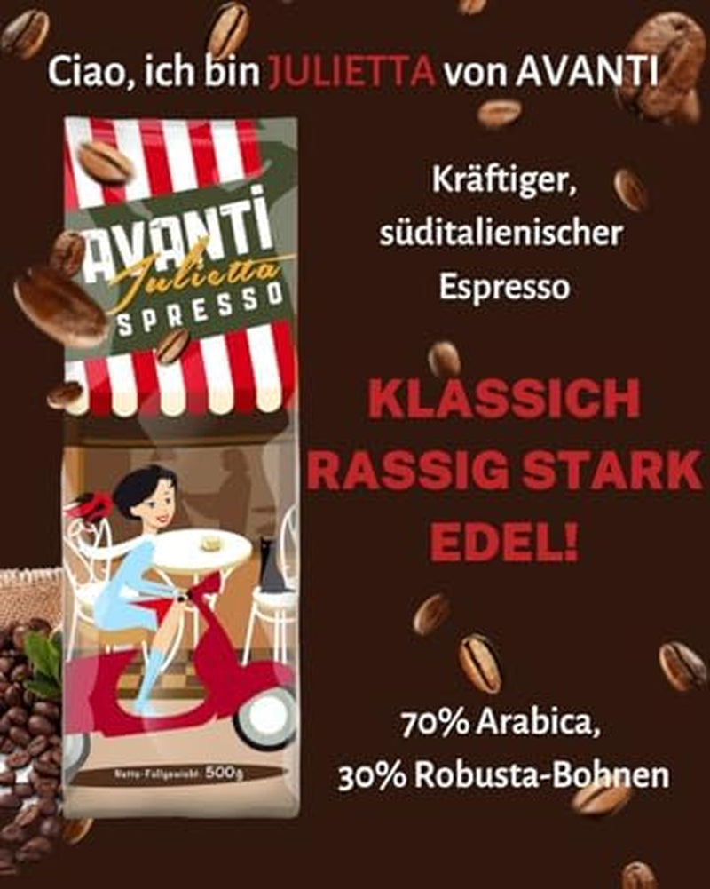 AVANTI Julietta Espresso koffiebonen, 500g, 70% Arabica 30% Robusta, traditionele trommelbranding