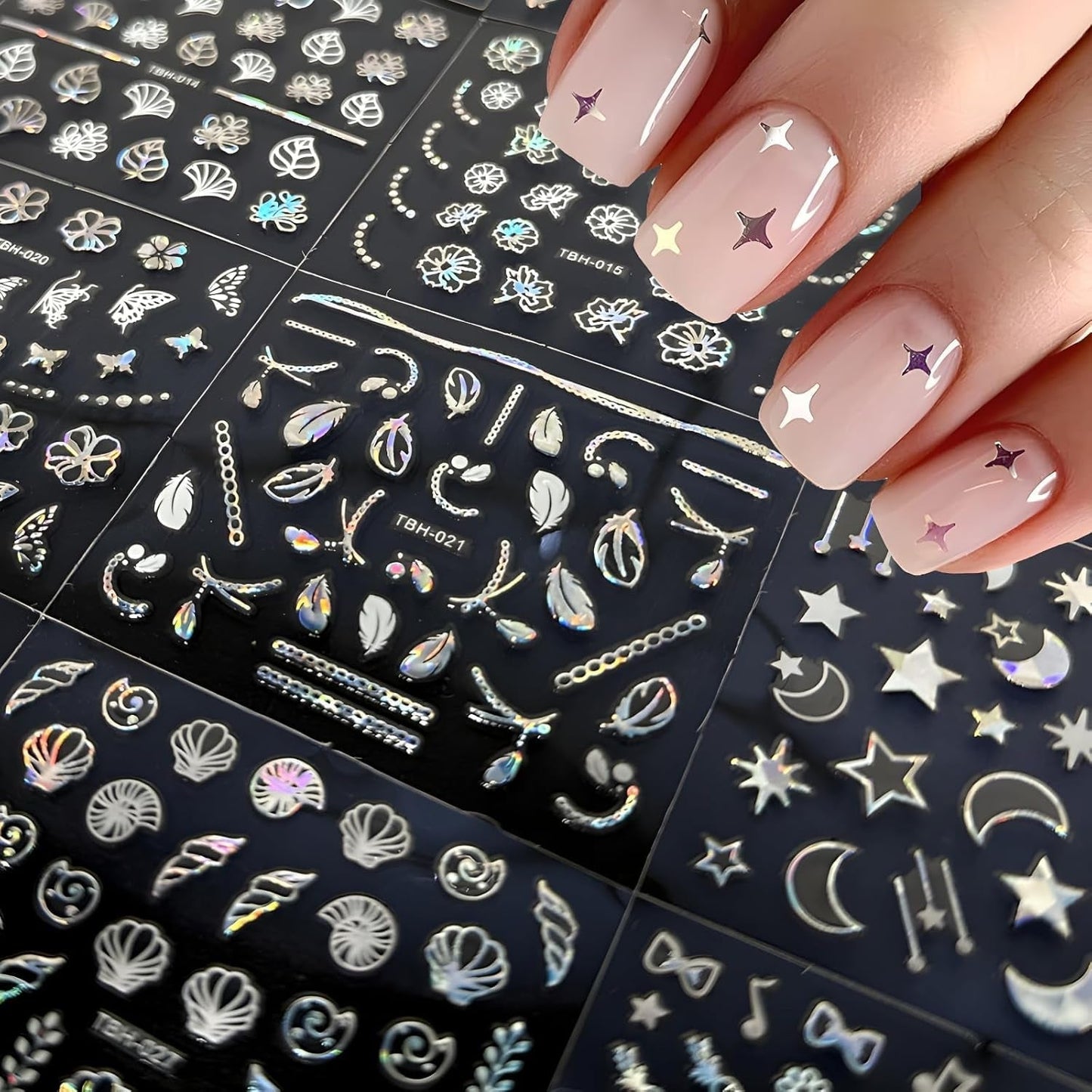 30 Blatt Aurora-Nagelkunst-Aufkleber, Selbstklebende 3D-Blumen-Nagelaufkleber, Aurora-Mond-Stern-Nagelaufkleber voor Nagelkunst, Blatt-Herz-Nageldesign voor doe-het-zelf-acrylnägel-decoratie