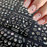 30 Blatt Aurora-Nagelkunst-Aufkleber, Selbstklebende 3D-Blumen-Nagelaufkleber, Aurora-Mond-Stern-Nagelaufkleber voor Nagelkunst, Blatt-Herz-Nageldesign voor doe-het-zelf-acrylnägel-decoratie