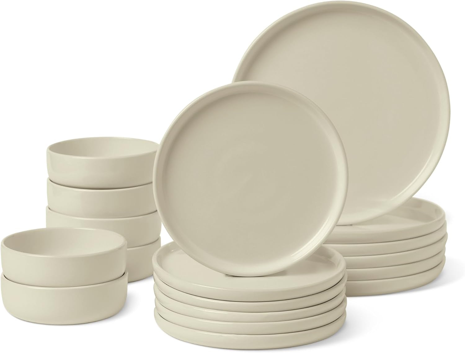 Amazon Basics 18-delige serviesset van geglazuurd steengoed, 6 complete sets, vaatwasmachinebestendig, ivoor