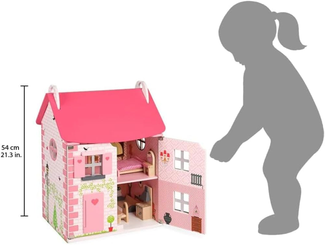 Janod Mademoiselle houten poppenhuis van 3 verdiepingen met 11 accessoires, replica speelgoed, stimuleert de fantasie, vanaf 3 jaar, J06581