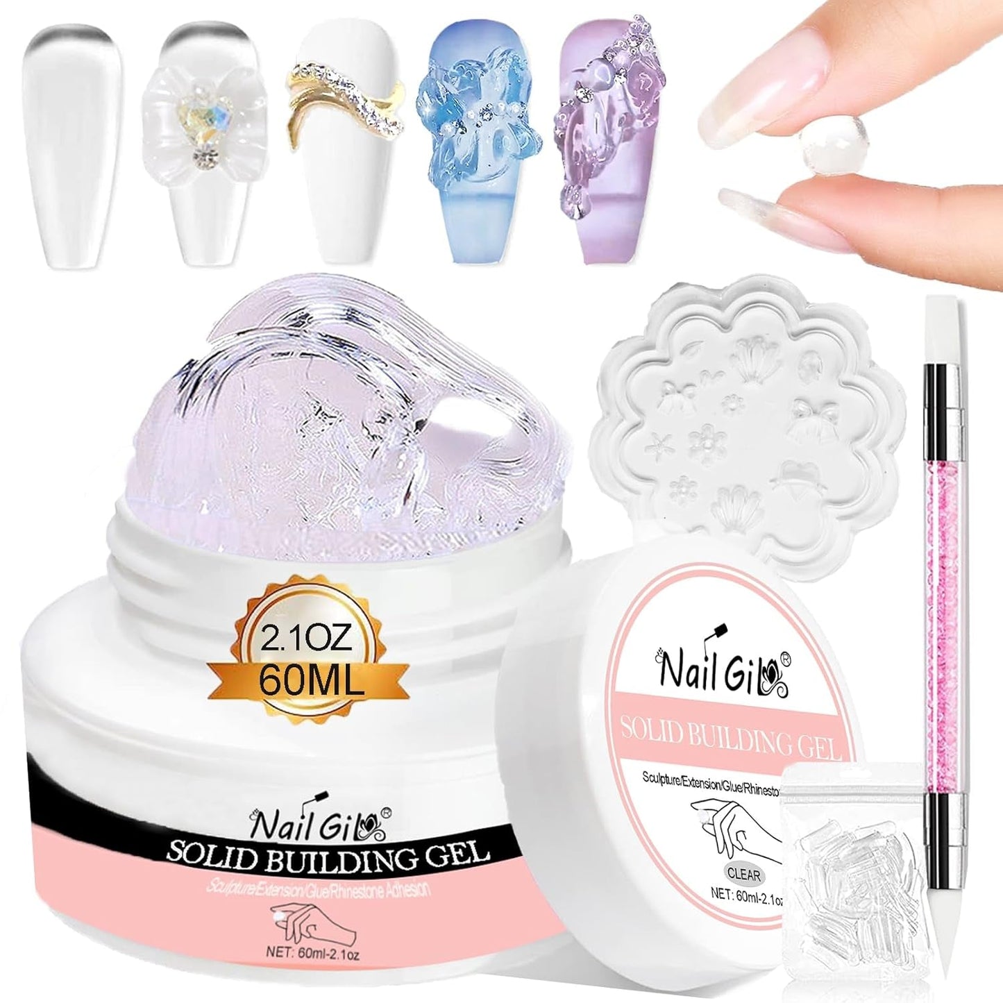 NAILGIL Solid Gel nagellak, Solid Gel nagellijm, 3D Nail Art Sculpture met gereedschapsset, DIY Home Salon, Transparant 15G