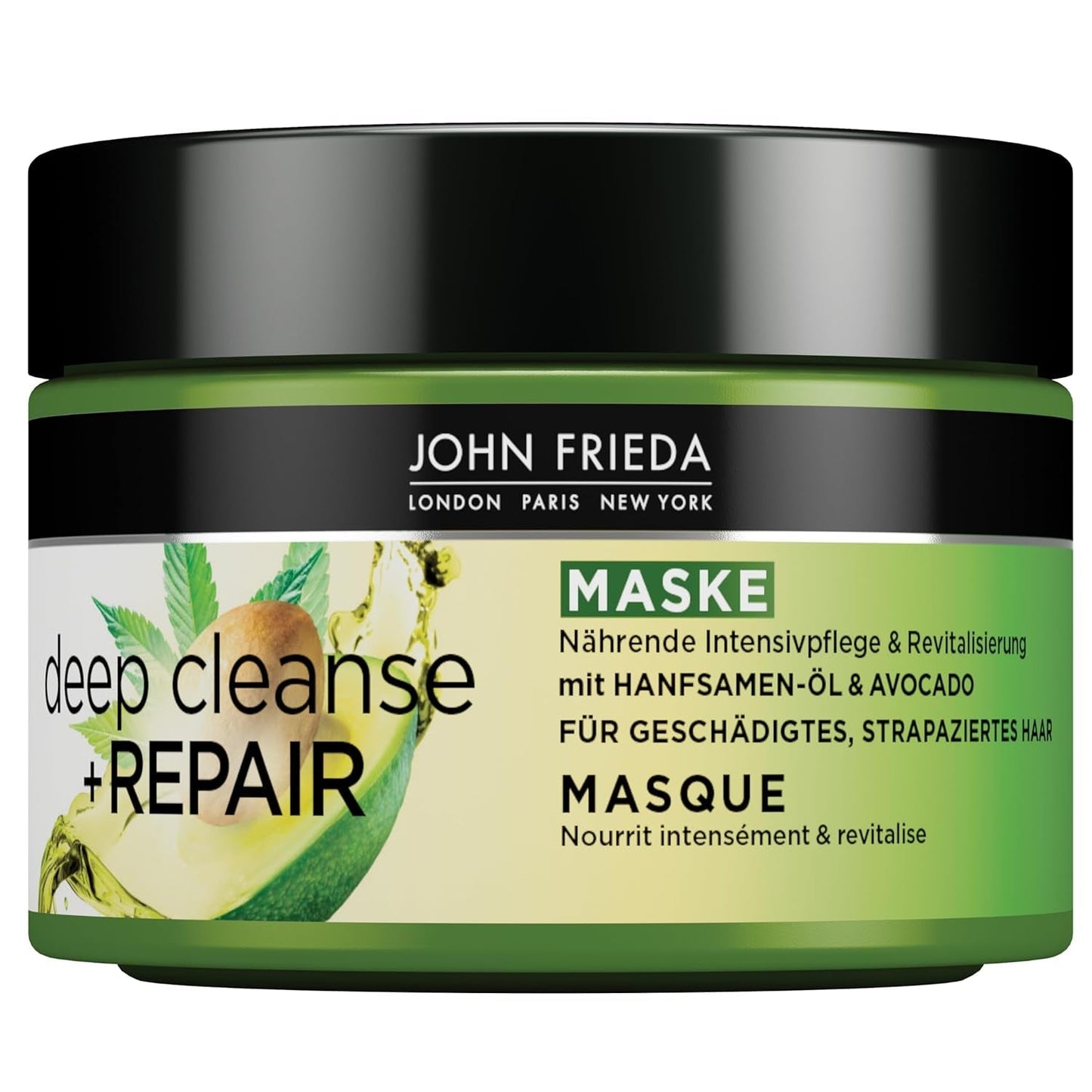 John Frieda - Deep Cleanse & Repair Mask / Treatment - Inhoud: 250 ml - Met hennepzaadolie + voedende avocado - Kalmerend haarmasker voor beschadigd haar Naty Shop Haarmasker 250 Ml (1 pakje)