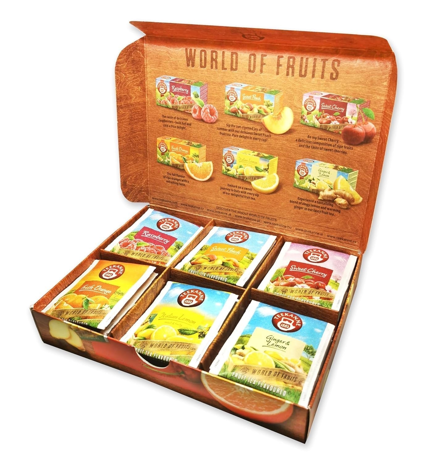 Teekanne World of Fruits (NIEUWE EDITIE) - Doos met selectie fruittheeën - 6 smaken * 5 theezakjes