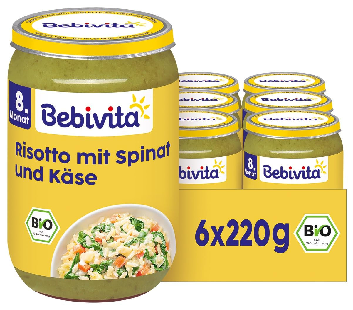 Maaltijden vanaf 8 maanden: Risotto met kaas en spinazie, 220g, pak van 6 (6x220g)