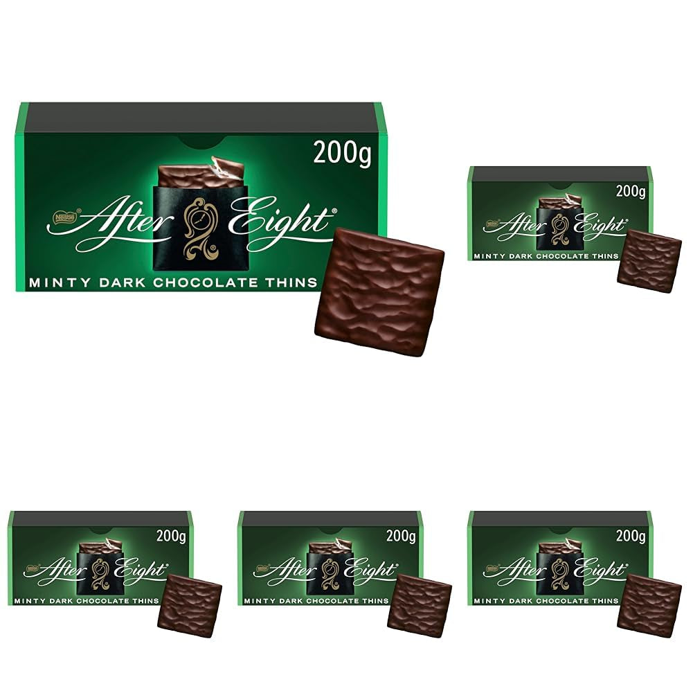 NESTLÉ AFTER EIGHT Dunne donkere chocoladevierkantjes met muntcrèmevulling voor connaisseurs, verpakking van 5 (1 x 200 g)