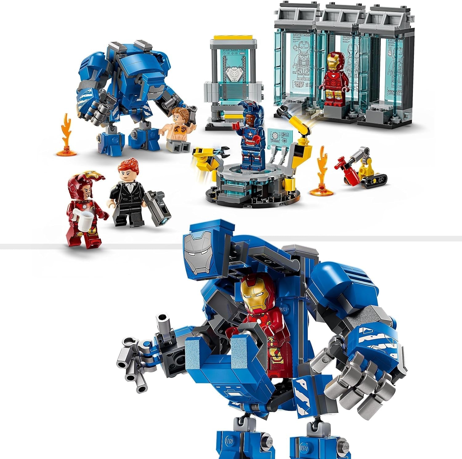 LEGO Marvel Iron Man's Laboratory: Hall of Armor - Superheldenspeelgoed met een mecha-figuur, 5 minifiguren waaronder Aldrich Killian - Avengers-cadeau voor jongens en meisjes vanaf 8 jaar 76315 Bouwsets Beuche in LEGO-Store