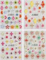 JMEOWIO 3D Nagelsticker Kleurrijke Bloem Nail Art Sticker Selbstklebend Nagelaufkleber 5D Stereoskopisch Lente Zomer Bloemendecoratie Nageldesign Zubehör 4 Blatt