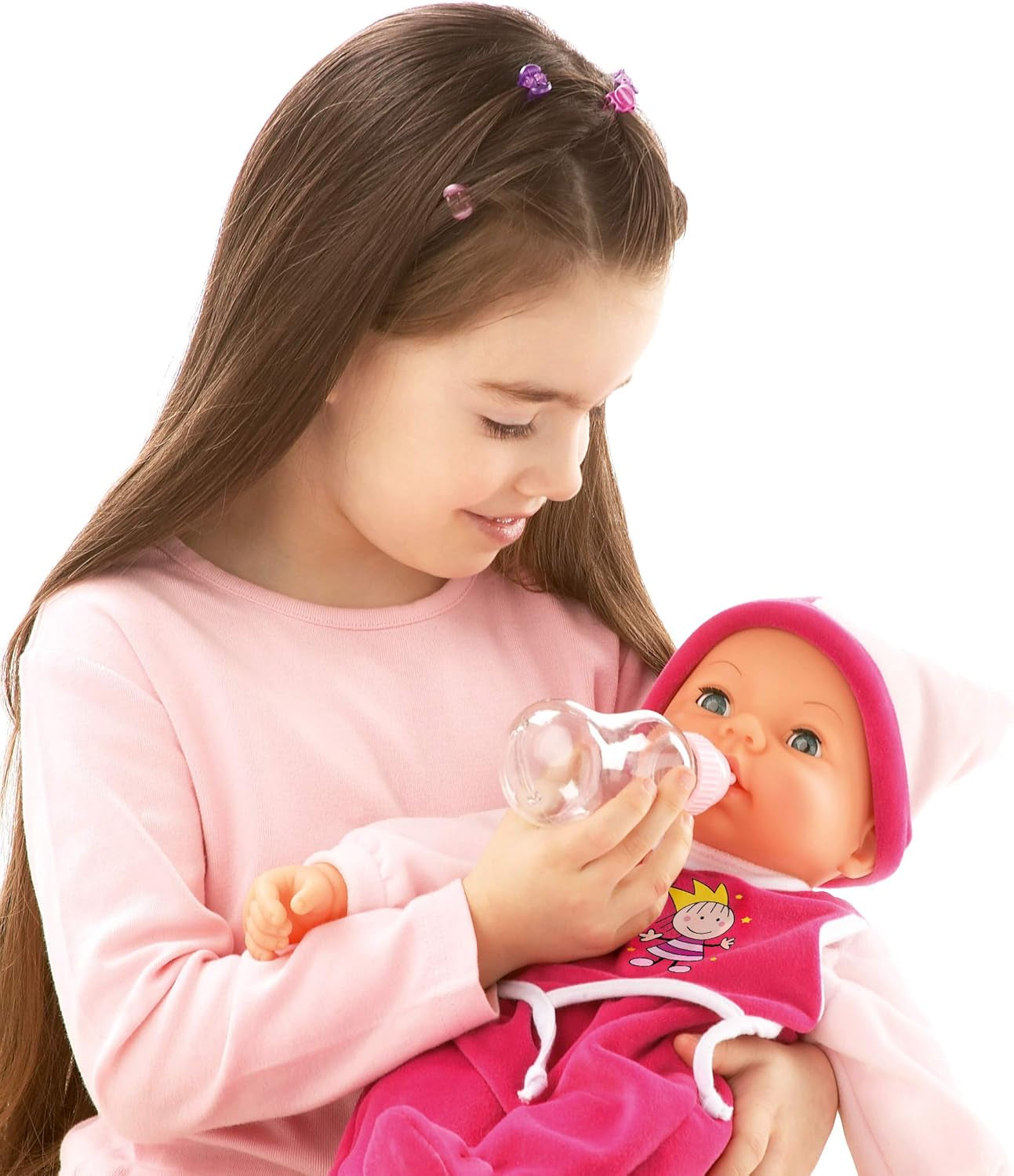 Funktionspuppe Hello Baby mit Geräuschen, bewegt den Mund, interactieve Puppe, Babypuppe, met Zubehör, 46cm, roze