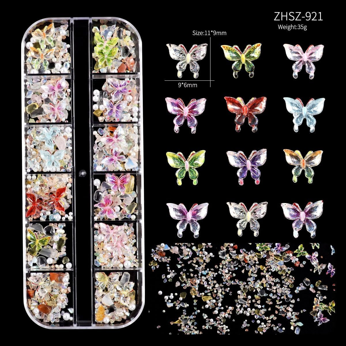 Nail Charms,6 Boxen Gold Silber Nagel Charms 3D Gold Bogen Stern Nail Art Decoratie+6200 Strasssteine ​​Bunt Steine ​​AB Perlen Diamanten,3D Legierung Bow Nail Gems Nagel Deko Für Frauen Nagel (6-A)