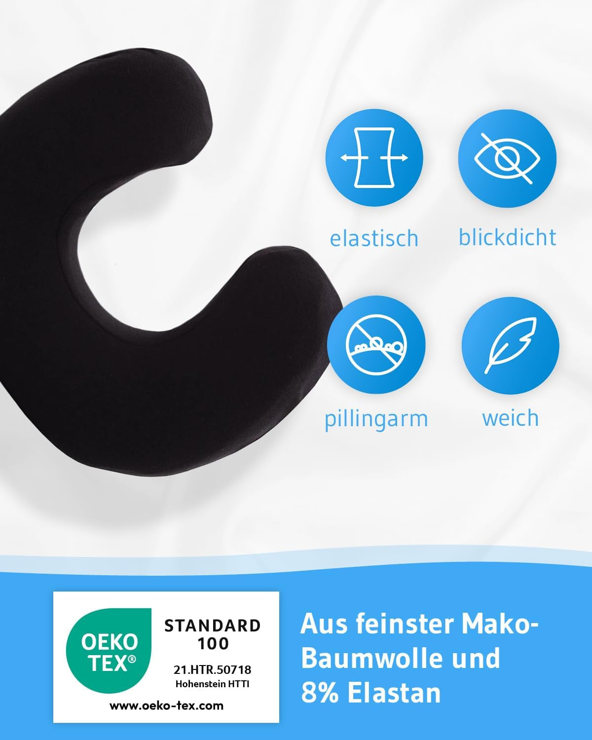 Zwarte kussensloop Dubbelpak Perfect voor ANDAR nekkussens Maco-katoen (dubbel jersey) Niet strijken en geschikt voor de droger Set van 2 kussenslopen met ritssluiting Oeko-Tex-gecertificeerd Cervicale orthopedische kussens Naty Shop