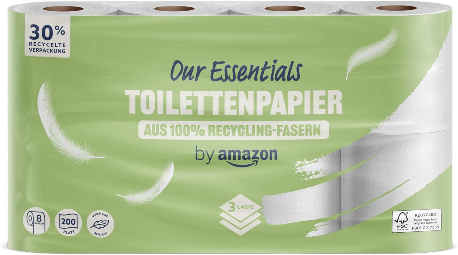 By Amazon Toiletpapier, 3 lagen, 10 rollen (10 rollen, 1-pak) 200 vellen per rol, Fsc-gecertificeerd