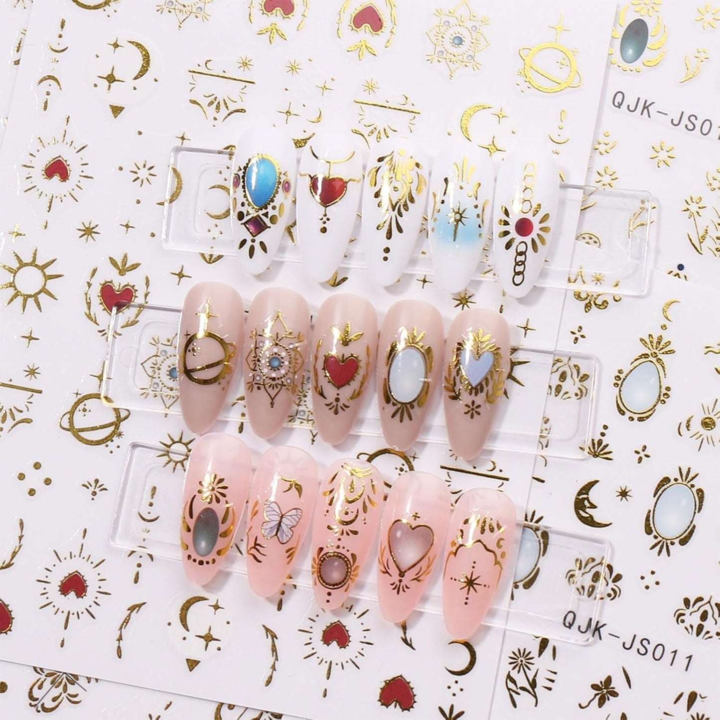 JMEOWIO Nagelsticker Herz Mond Stern 9 Blatt Nail Art Sticker Selbstklebend Nagelaufkleber Bunt Decoratie Nageldesign Zubehör