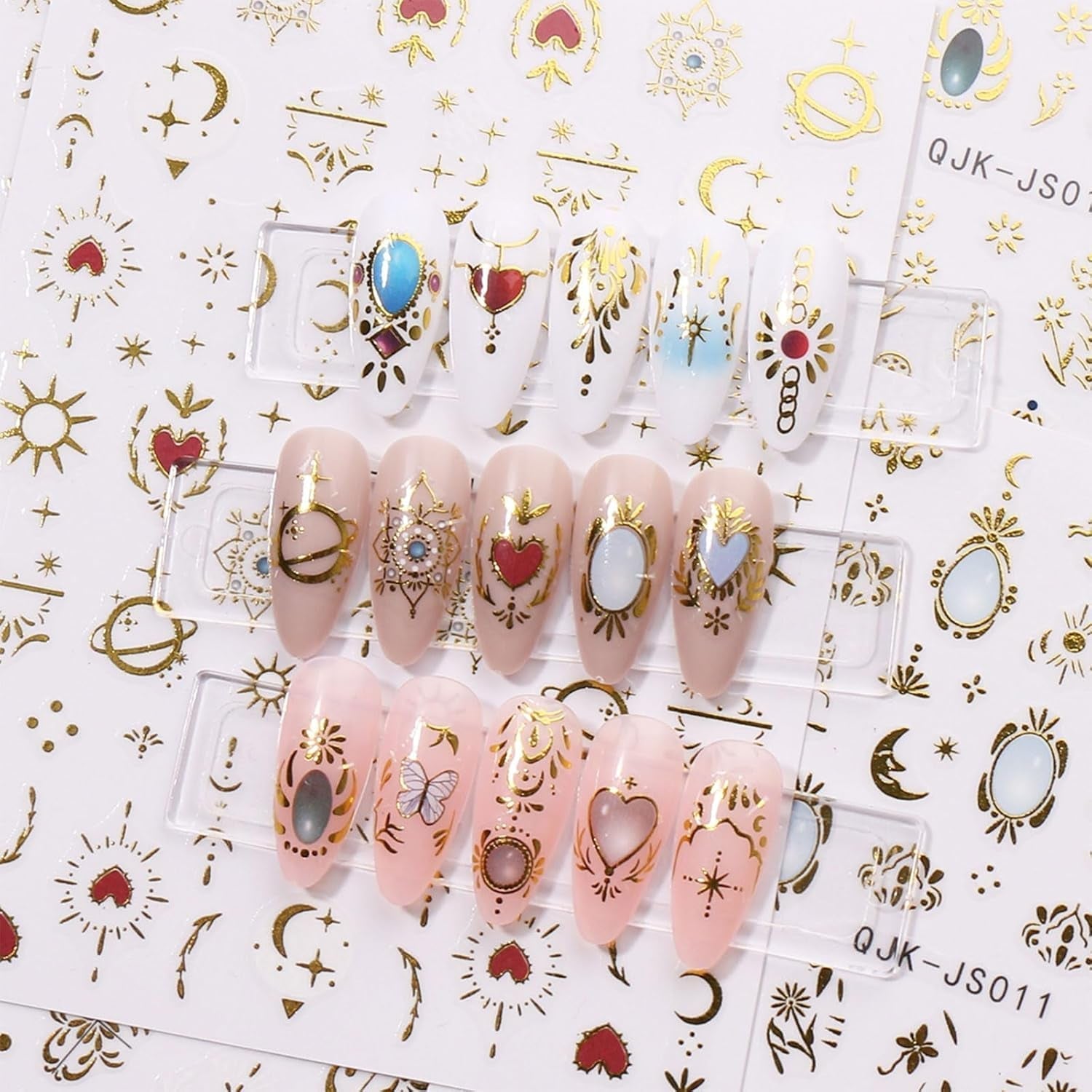 JMEOWIO Nagelsticker Herz Mond Stern 9 Blatt Nail Art Sticker Selbstklebend Nagelaufkleber Bunt Decoratie Nageldesign Zubehör