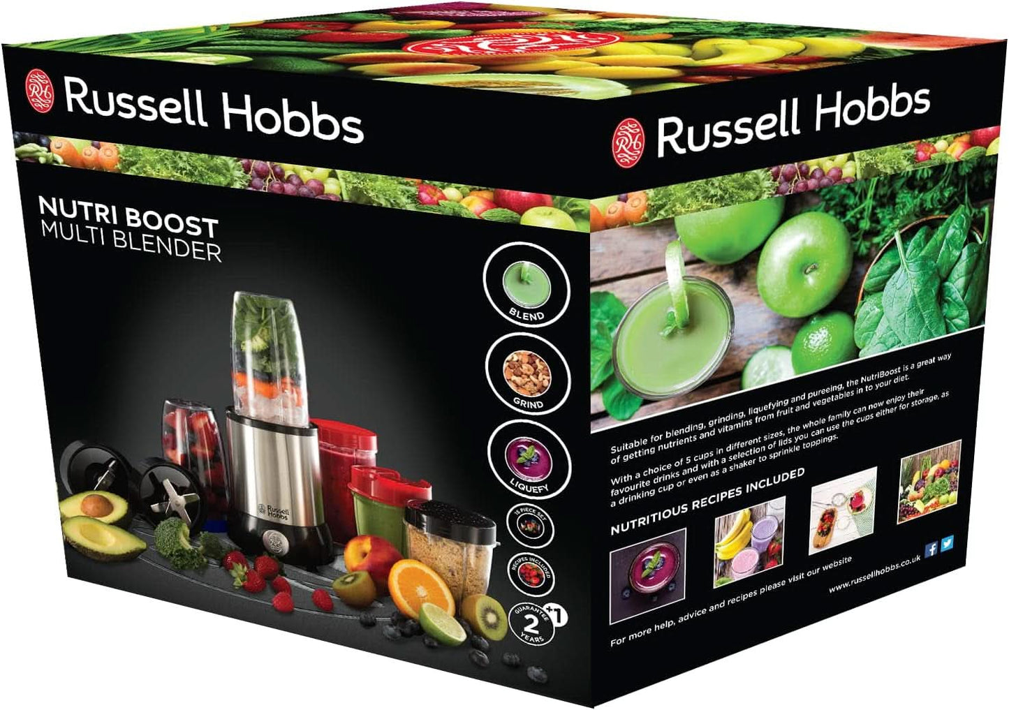 Russell Hobbs Mixer [Multifunktions- Standmixer] Nutriboost (Incl. 5 Bpa-vrij en Spülmaschinengeeignete Behälter + Deckel, 22.000 U/Min, 0,9 Ps-Motor) Elektrischer, Smoothie-Maker 23180-56 Keuken Naty Shop