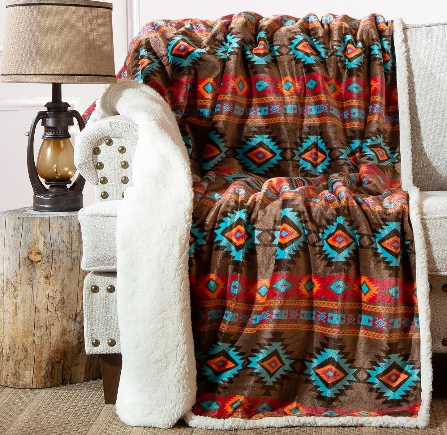 CARSTENS, INC. Wrangler Ultra Premium deken, superzacht, Sherpa Fleece, oversized, 137,2 x 172,7 cm, Southwest Horizon bedden en dekens Carstens, Inc.