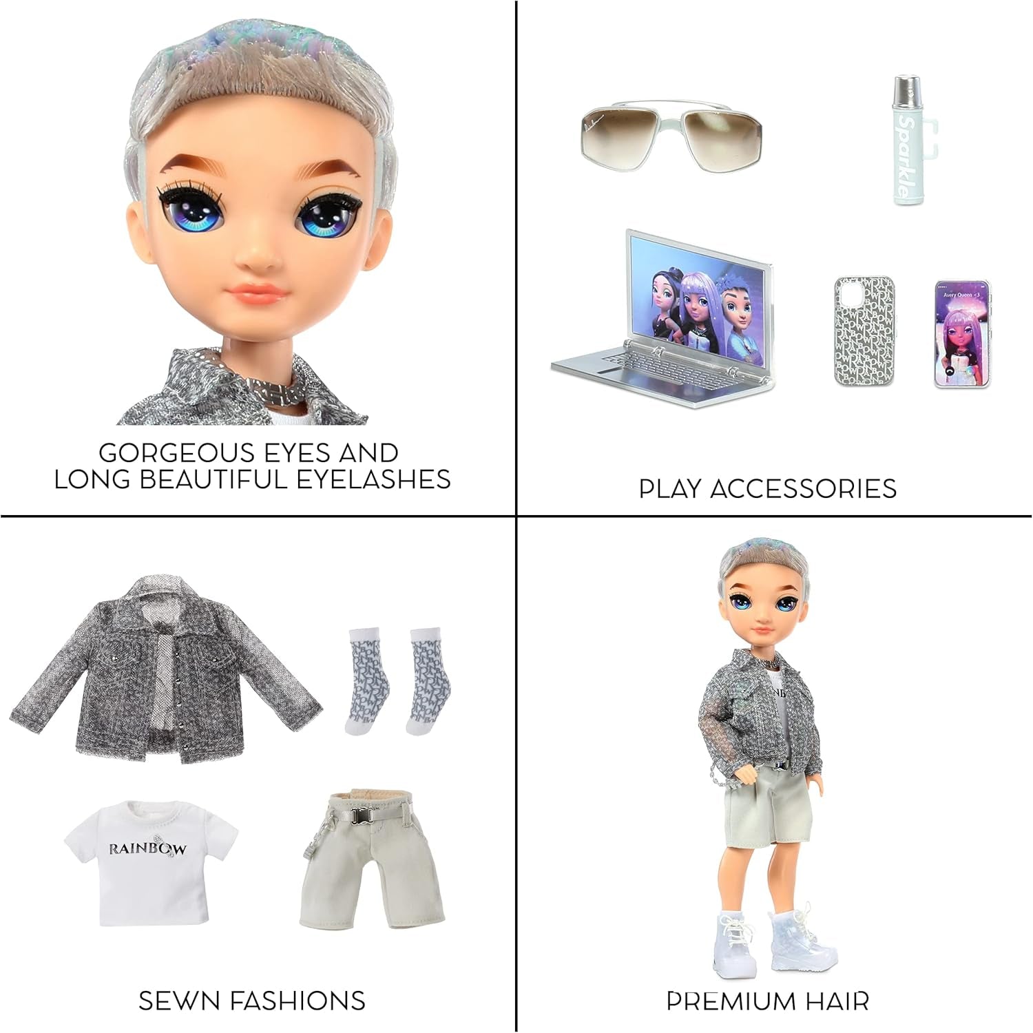 Rainbow High Fashion Doll - Aidan Russell - Paarse jongenspop - Modieuze outfit en 10+ kleurrijke speelaccessoires - voor verzamelaars en kinderen van 4-12 jaar