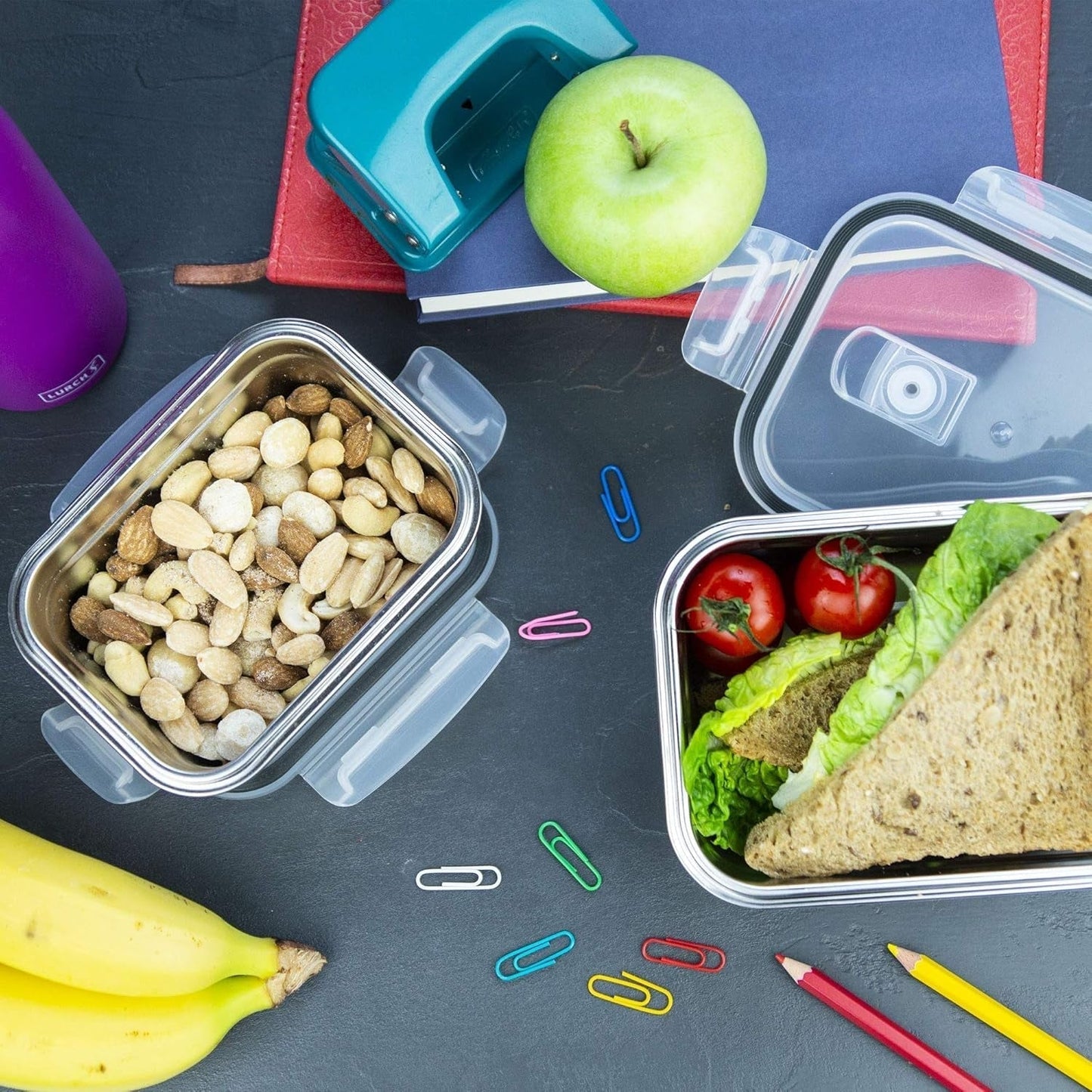 Lurch 240895 Lunchbox Hoge kwaliteit roestvrijstalen veiligheids-/opbergdoos met BPA-vrij plastic deksel 2000 ml Doorzichtige voedselopbergdozen Naty Shop