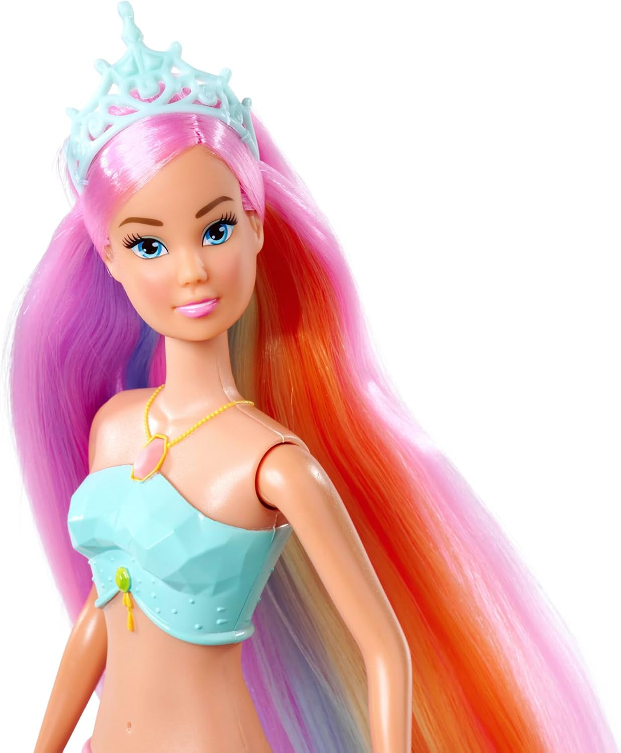 Steffi Love magische regenboogzeemeermin, zeemeerminpop met magische regenbooglichtfunctie en extra lang haar, 39 cm, vanaf 3 jaar