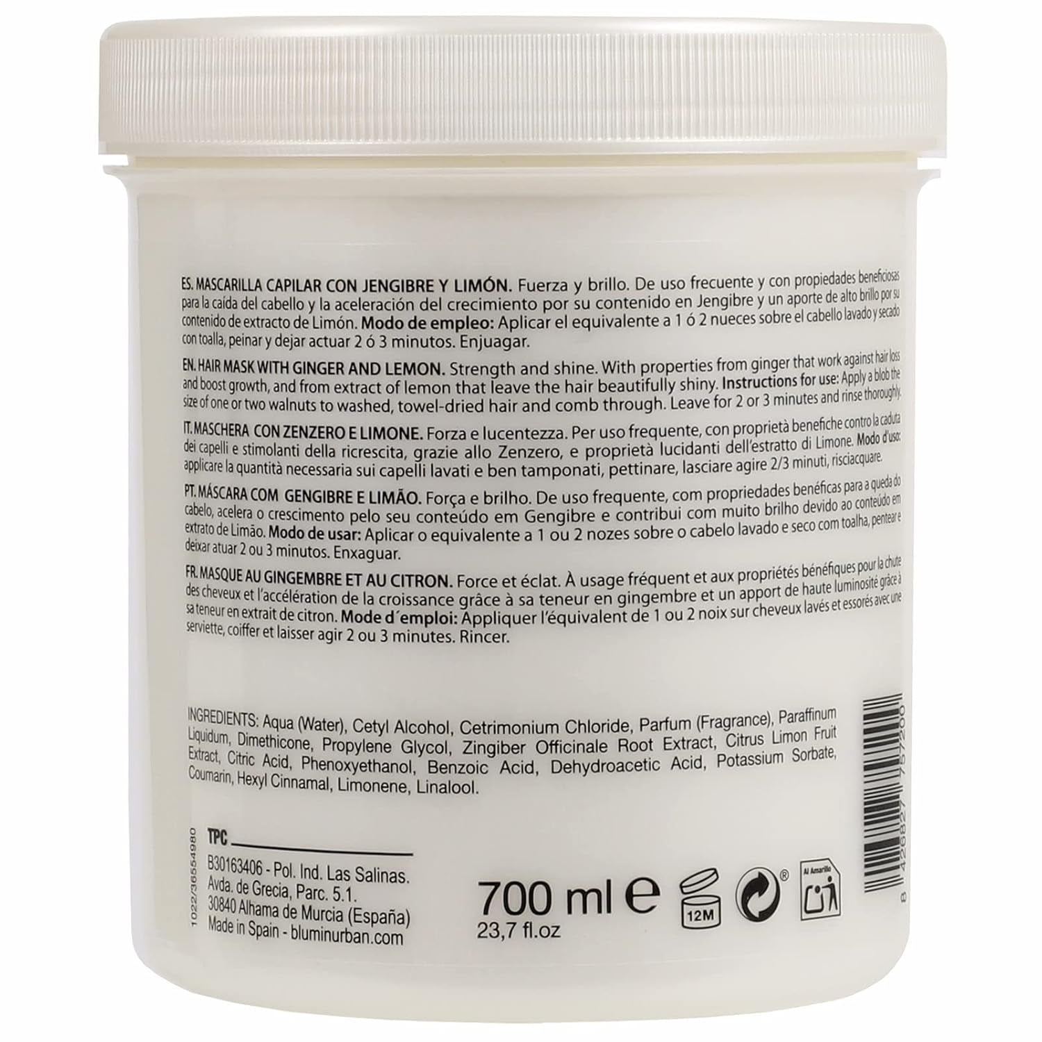 Stedelijk haarmasker met gember en citroen, 700 ml Naty Shop haarmasker