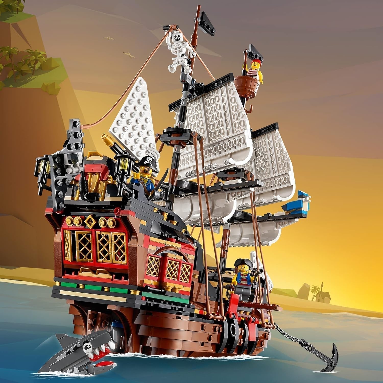 LEGO Creator 3-in-1 piratenschipset, speelgoed met 3 bouwopties, bouw een piratencafé of schedelpirateneiland, inclusief 3 rollenspel-avontuurminifiguren 31109 Bouwsets Besuche in LEGO-Store
