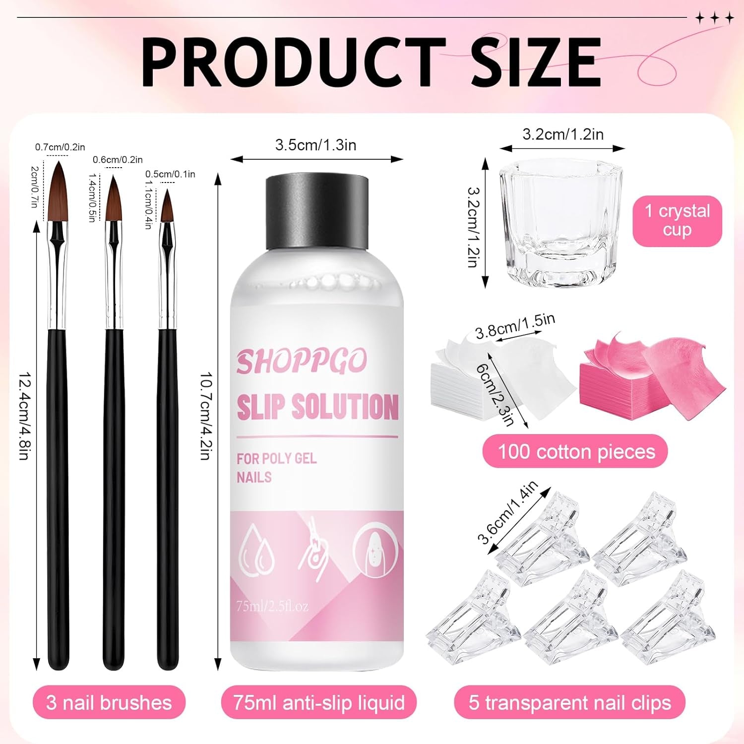Polygel nageloplossing, polygel slipoplossing nagelkit, polygel vloeibare nageloplossingen 75 ml, 5 nageltipclips, 3 nagelborstels, 1 kristallen beker, 100 reinigingsvellen